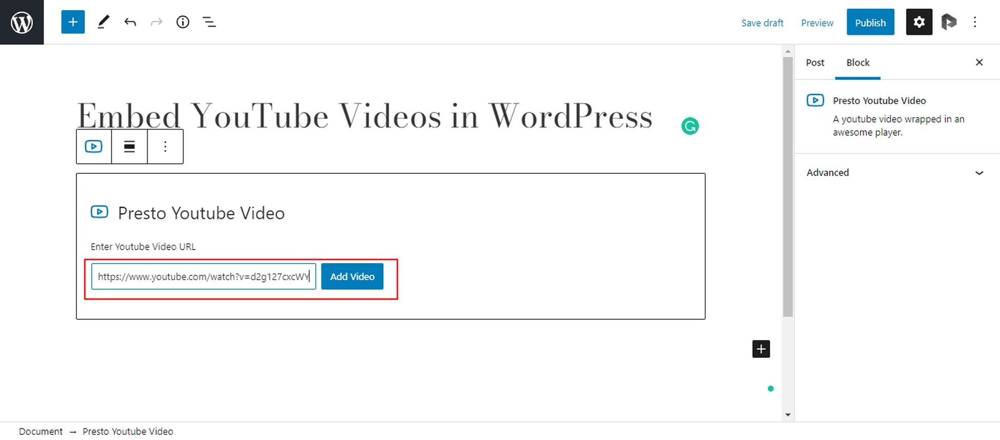 Add video url in Presto Player Plugin