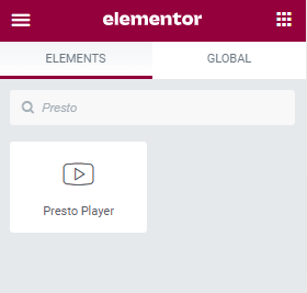 Presto Player block in Elementor elements
