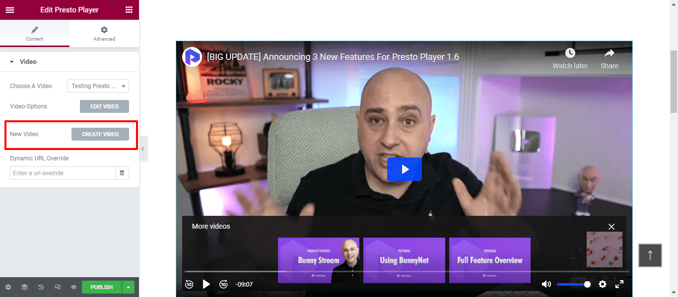 Add new Presto video in Elementor