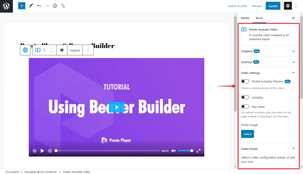 Presto Palyer Video Settings