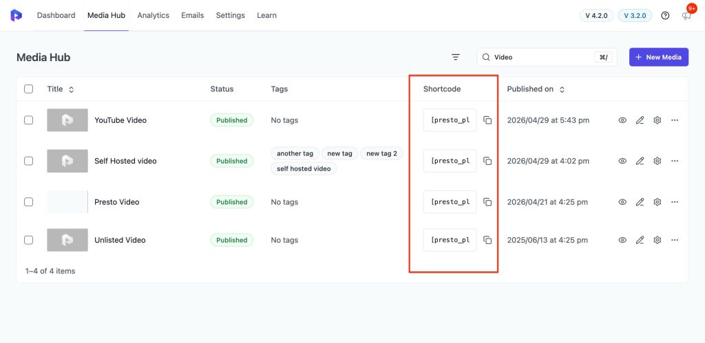 How to Use Shortcodes in Presto Player Media Hub Shortcodes