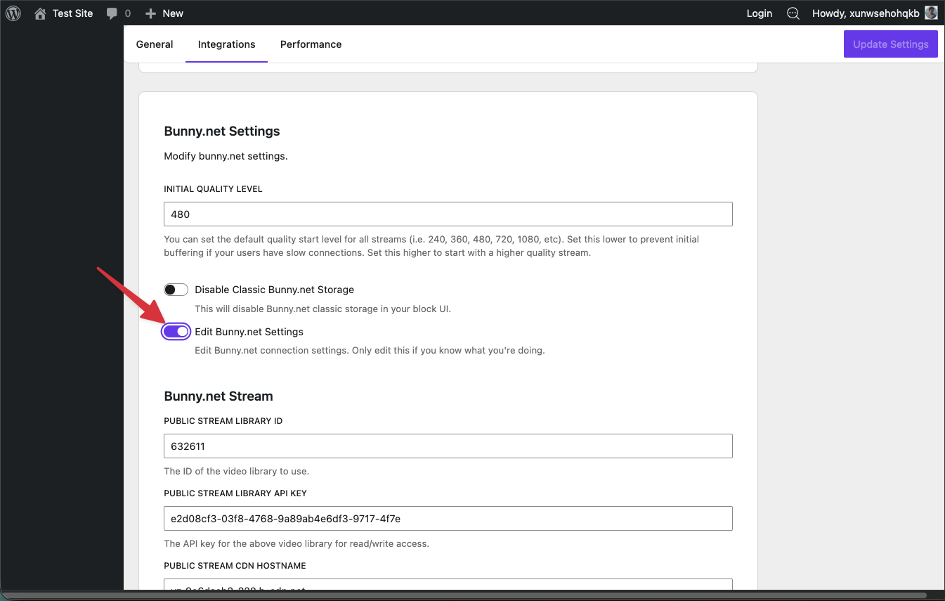 Migrating Sites With Presto Player Presto Player Settings — Edit Bunny.net Settings toggle