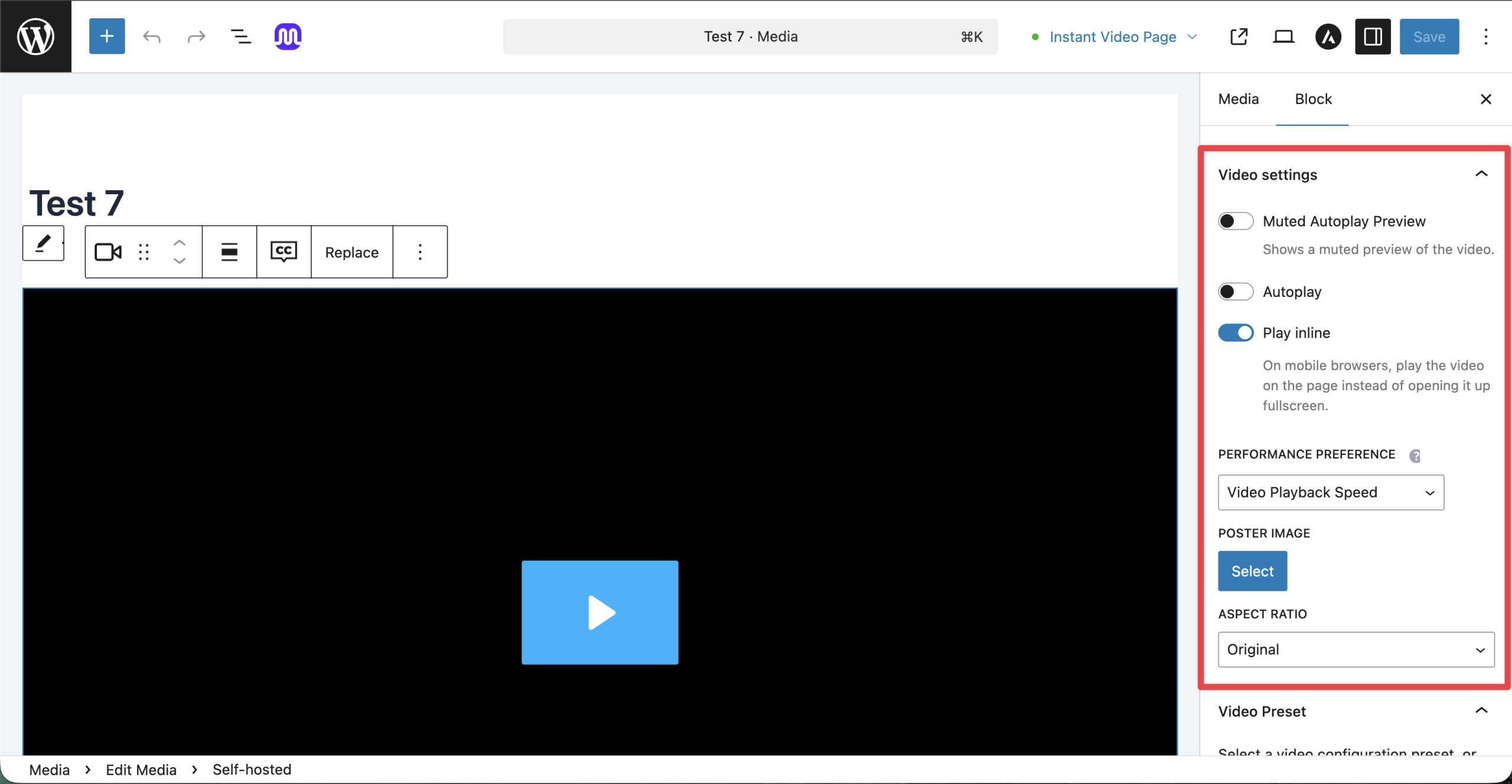 Presto Player Video Settings