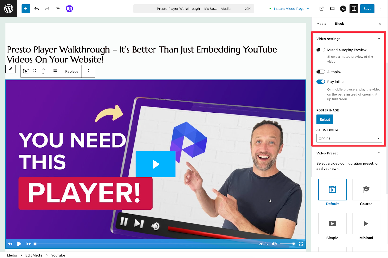 Video Settings Panel