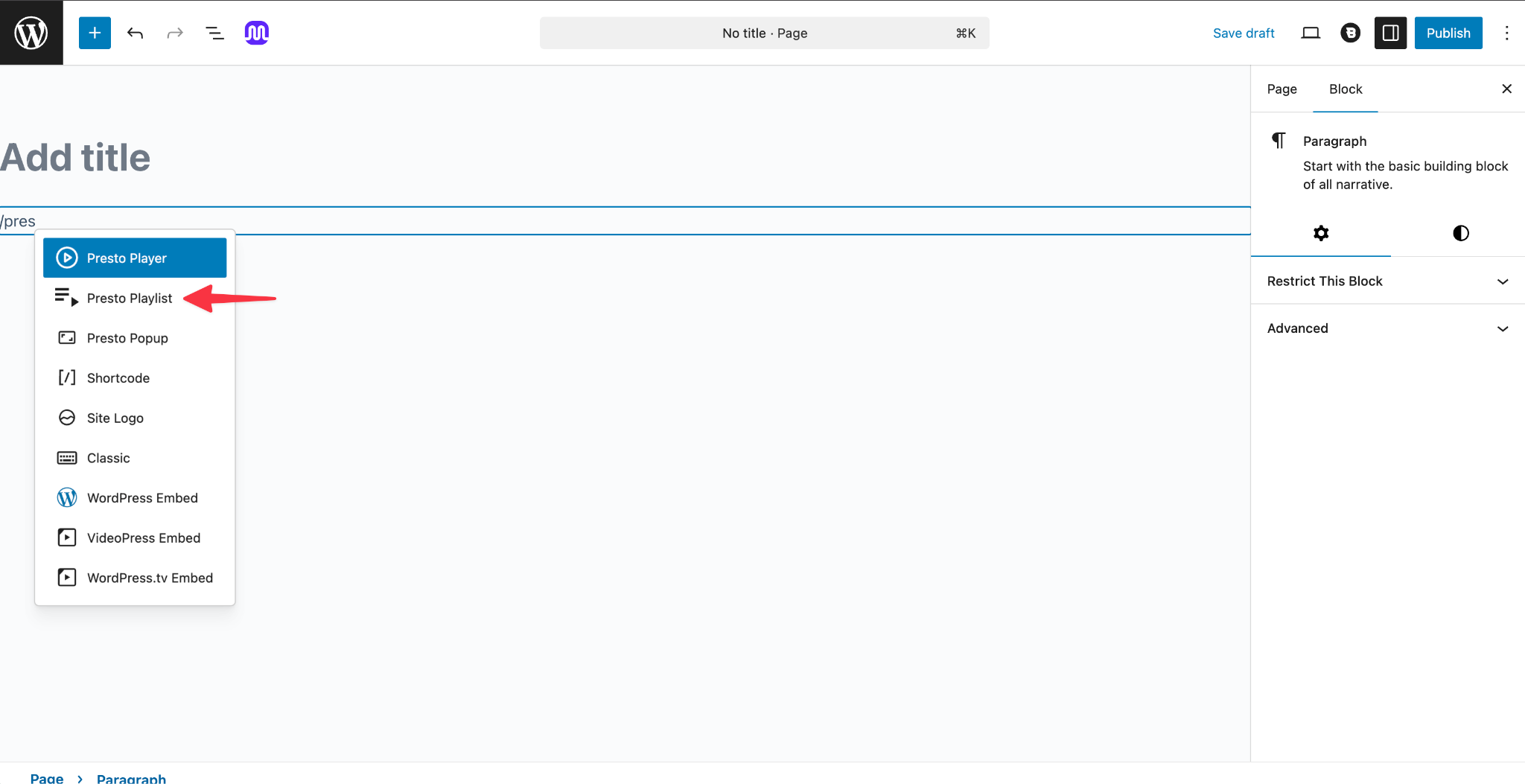 Adding Presto Playlist Block