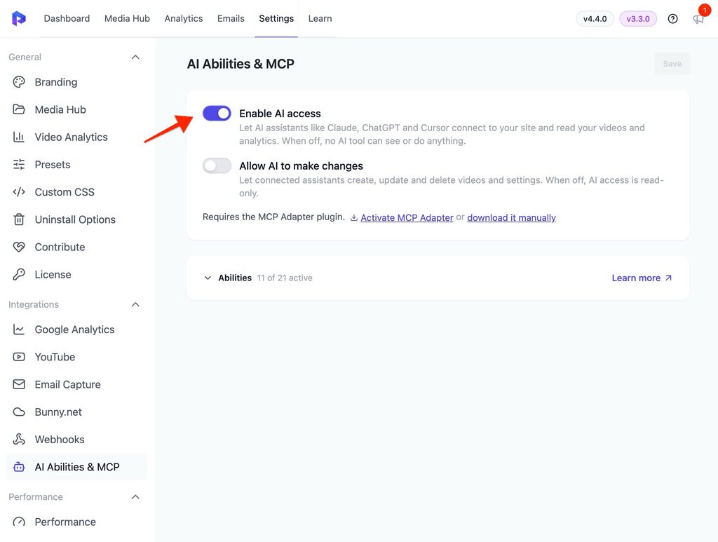 Presto Player AI Abilities Connect AI Clients to Your Video Library Enable AI Access for the AI Abilities