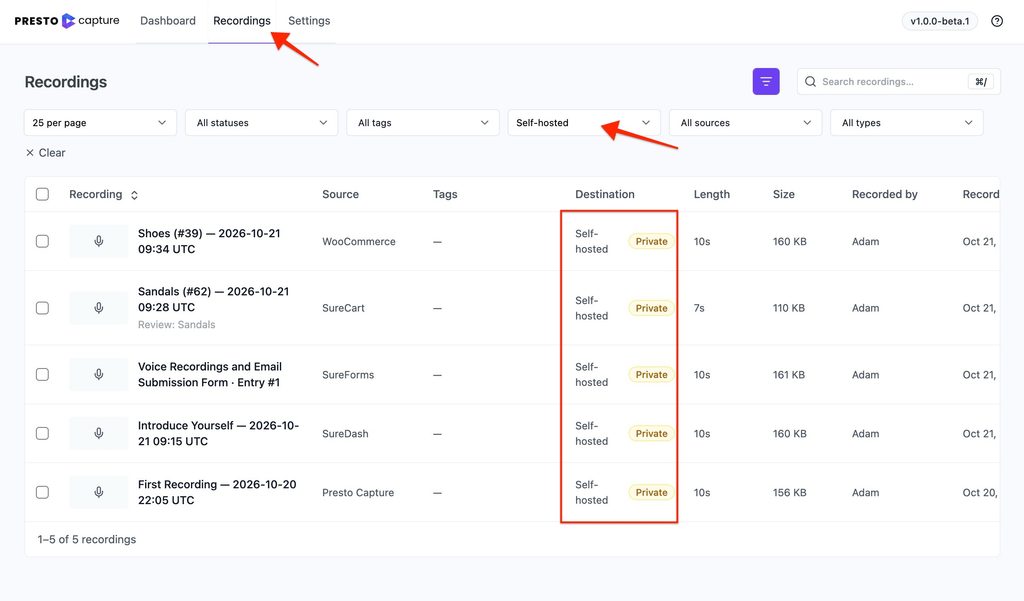 How to Manage Recordings in Presto Capture Presto Capture Destination in Search and Filters