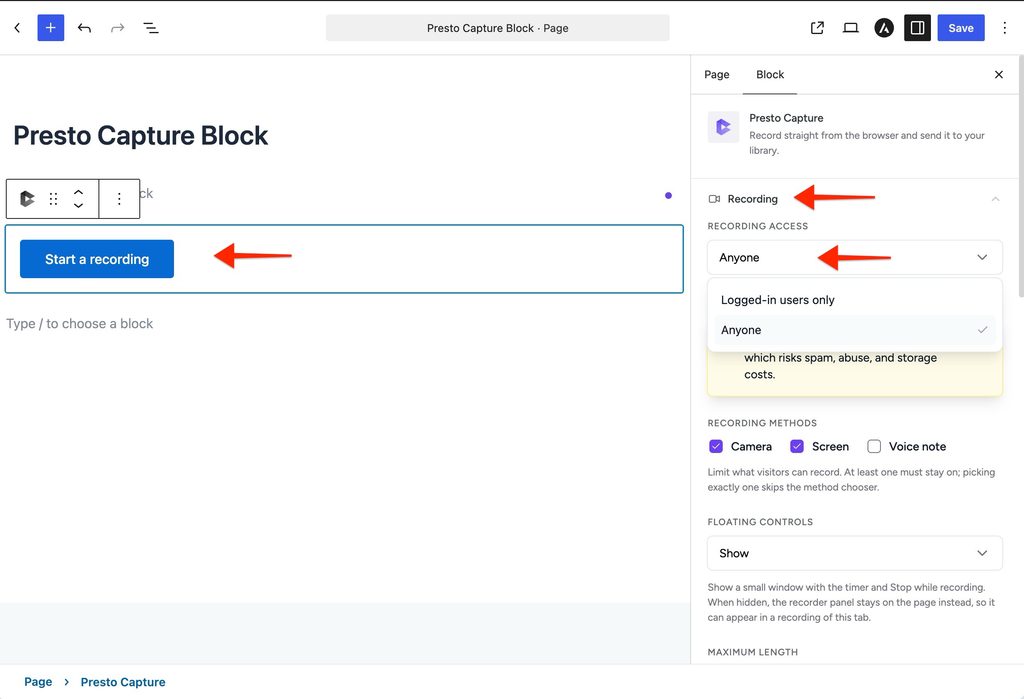 How to Control Who Can Record in Presto Capture Set Access for Recording Access in Presto Capture