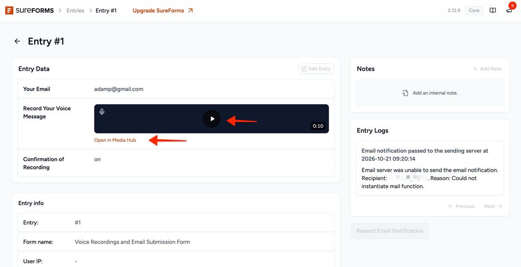 Presto Capture email entries in the SureForms