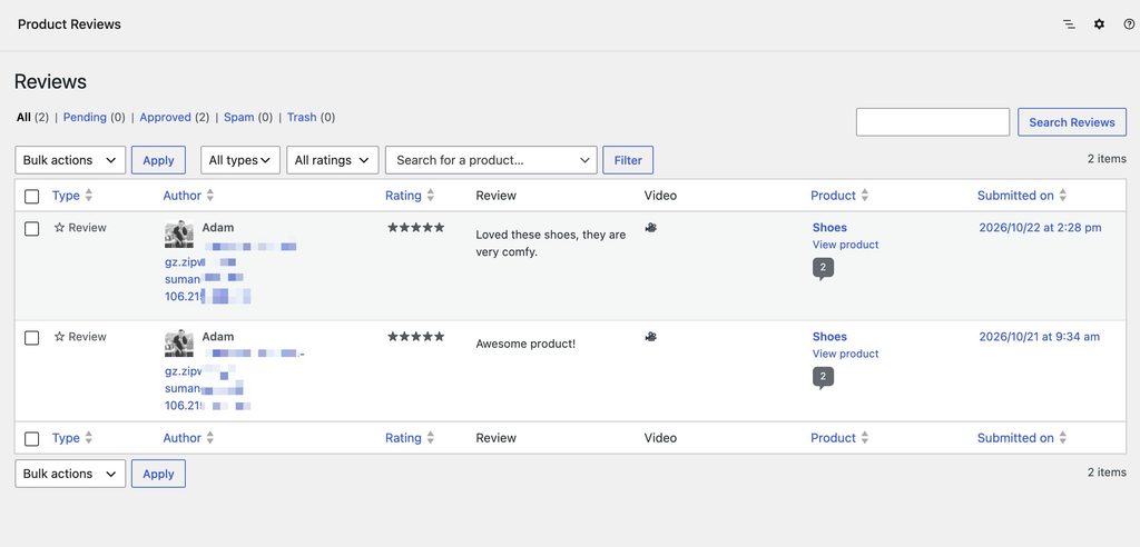 Video Reviews on the WooCommerce Reviews page