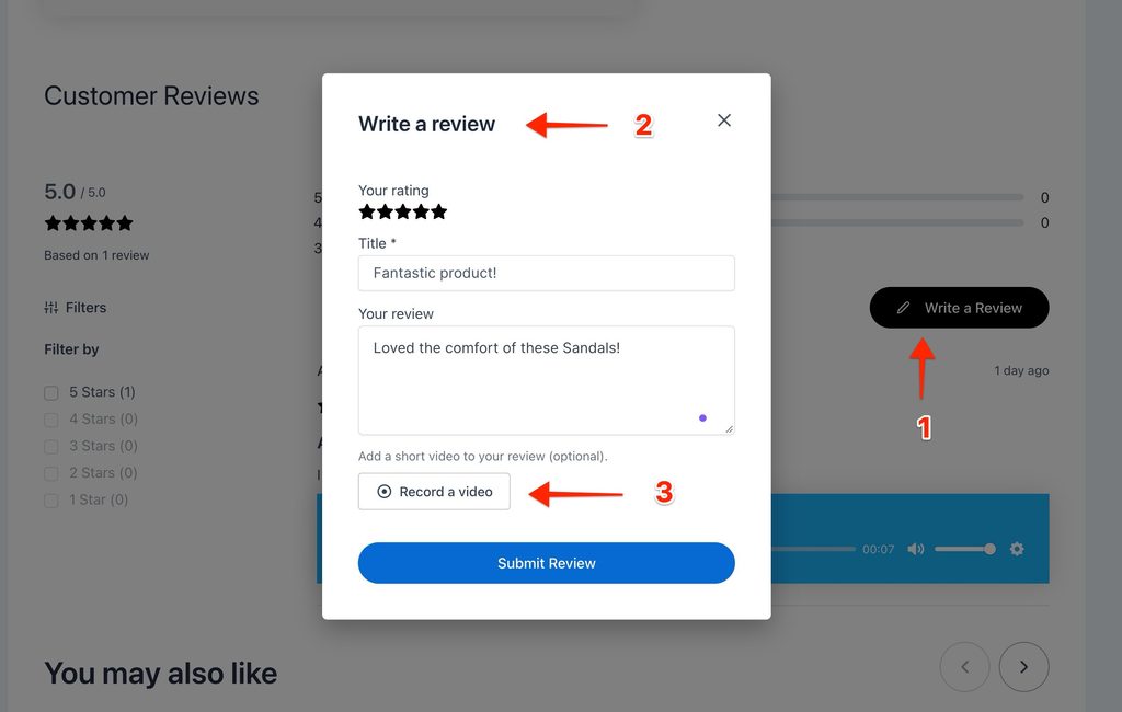 How to Collect Video Reviews in SureCart with Presto Capture Presto Capture's Record a video button in the SureCart Review popup