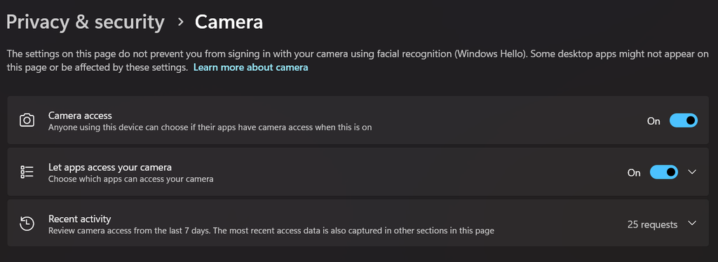 Windows Privacy & Security settings for Camera - Presto Capture